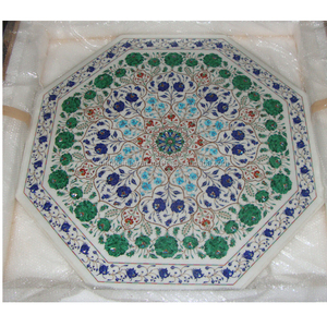 Natural Stone Inlay <b>Table</b>, <b>White</b> Marble <b>Coffee</b> <b>Table</b> - Product Image 1
