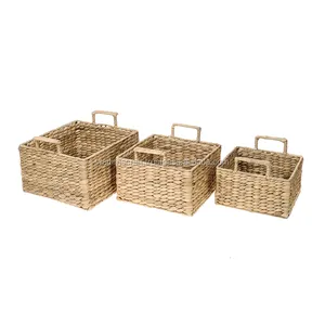 Wholesale Natural Water Hyacinth <b>Storage</b> <b>Baskets</b> Square and Oval Shape Woven <b>Basket</b> Set 3 <b>Basket</b> Collection From Vietnam - Product Image 1