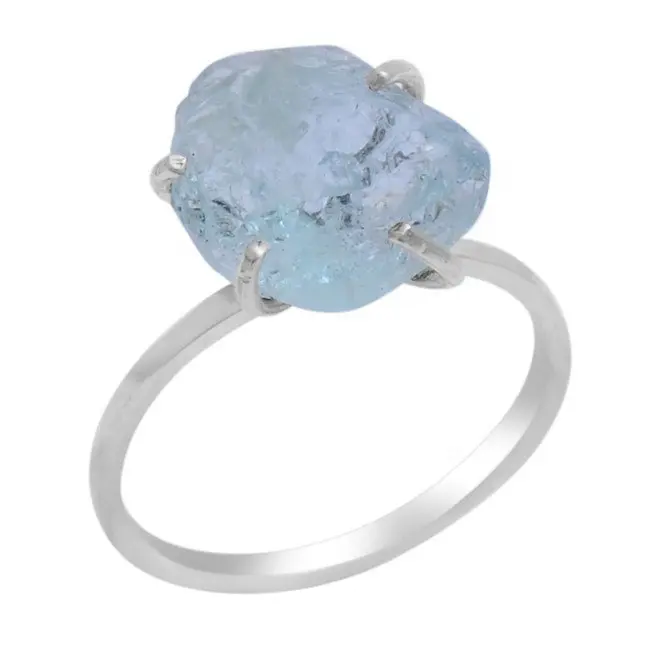 Beautiful Amazing Sky Blue Rough 925 Sterling Silver Aquamarine Gemstone Ring