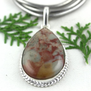 92.5 Sterling Silver Pear Shape Natural Jasper Gemstone Charm Pendant Women Jewelry Gift Necklace Top Quality - Product Image 1