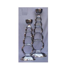 Portavelas de aluminio fundido pulido con espejo elegante con anillos de inmersión para la decoración de Navidad de la boda del hogar - Product Image 2