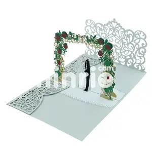 Wedding invitation card couple under the flower arrch 3d popup card, Anniversary card