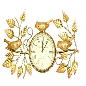 Goldfarbe Dekorieren mit schönen Schluchten Blumen blatt Design Phantasie Servier Wanduhr zum Verkauf