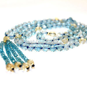 Rudra Gems Premium Unisex Bohemia Style Beaded Religious <b>Necklace</b> <b>Blue</b> Topaz Gemstone Mala Tassel Buddhism Gift Third Party - Product Image 1