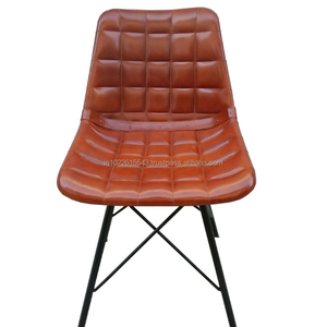 Chaise de salle à manger industrielle moderne en cuir avec pieds croisés en fer, hauteur réglable, cuir écologique et fer - Product Image 1