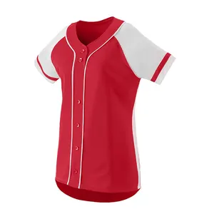 Jersey bisbol wanita poliester 100% leher V cetak sublimasi kustom untuk dewasa pakaian olahraga lengan pendek warna kustom