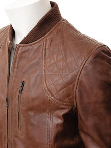 Chaqueta Bomber de Cuero Vacuno Marrón Claro de Alta Calidad para Hombre, para Otoño e Invierno - Product Image 3