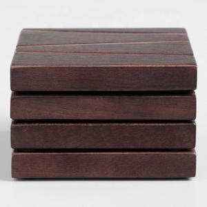 Modern Wood Square <b>Coaster</b> Set of 4 with Metal Striped Inlay Stylish Wooden <b>Drink</b> <b>Coasters</b> for Home Office Bar or Gift Packaging - Product Image 1