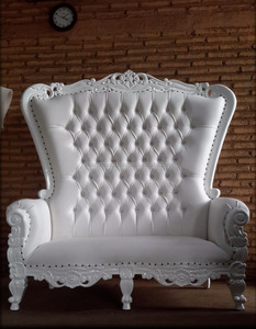 Causeuse baroque tuftée antique de conception européenne chaise en bois à dossier haut finition blanche pour salon mariage meubles de maison - Product Image 1