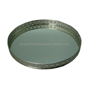 Bandeja decorativa cuadrada de hierro y vidrio de metal Bandeja de servicio de metal con forma rectangular de acero inoxidable decorativa de mesa pulida brillante - Product Image 3