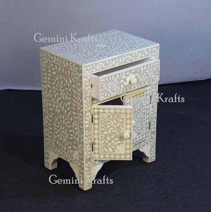 Muebles de dormitorio con incrustaciones de hueso de estilo indio-Mesita de noche única para uso doméstico con mesita de noche - Product Image 2
