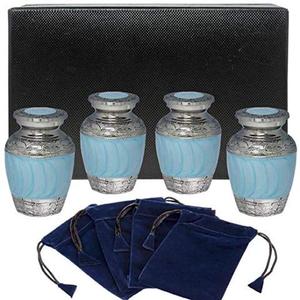 Urnas de cremación para cenizas funerarias, Juego de 4 urnas azul con caja de terciopelo de plata, de Metal, latón y aluminio - Product Image 6