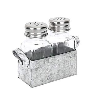 Boîte de conserve galvanisée et verre Farmhouse Mason Jar Salt Pepper Set Caddy Holder Basket - Product Image 1