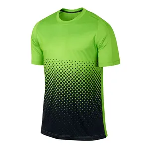 昇華プリントネオングリーンとブラックのクルーネックTシャツ最高品質のアスレチックウェアTシャツ軽量カジュアルウェアTシャツ