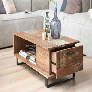 Muebles modernos para el hogar, mesa de centro de madera maciza recuperada, diseño antiguo para sala de estar, entrada, hotel o casa de campo para Villa - Product Image 5