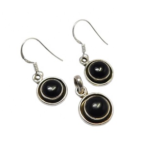 Beautiful Design New Fashion 925 Sterling Silver Black Onyx Gemstone Earrings Pendants <b>Set</b> Woman <b>Indian</b> Handmade Silver Jewelry - Product Image 1