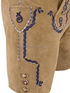 Pantalons longs et courts pour hommes vintage allemand Lederhosen cuir vieilli brodé respirant léger grande taille - Product Image 3