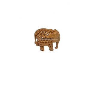 Jaali <b>Carved</b> <b>Wooden</b> Elephant Statue <b>Wooden</b> Trunk Down Elephant Figurine for Bed Room Restaurant and School Table Decoration - Product Image 2