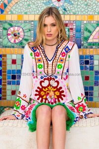 2019 nouveau Style bohème femmes Mini robe tunique main Aari brodé dentelle excellent Vintage Hippie Sexy ligne grande taille robe - Product Image 3