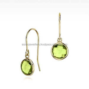 <b>Peridot</b> Quartz gemstone <b>earrings</b> 925 Sterling Silver vermeil <b>gold</b> bezel <b>earrings</b> - Product Image 1