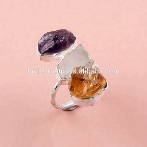 แหวนเงินแท้925,อัญมณีอะเมทิสต์อควอมารีนธรรมชาติซิทรินขายส่งโดยตรง - Product Image 1