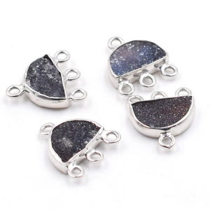 Conector de Plata de Ley 925 con Bisel Plateado, Forma de Media Esfera con Drusa Negra, para Fabricación de Joyería Artesanal - Product Image 4