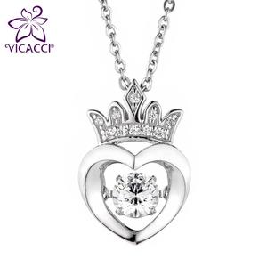 Pendentif élégant en forme de cœur avec couronne en argent sterling et cristal - Product Image 1