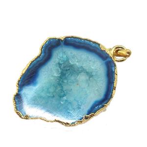 Pendentif en laiton plaqué or, collier de guérison, pierres précieuses, bleu ciel naturel, géode, druse, design créatif - Product Image 2