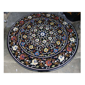 โบราณหินอ่อนสีดำรอบรูปร่าง Inlay ออกแบบตารางสำหรับบ้าน - Product Image 1