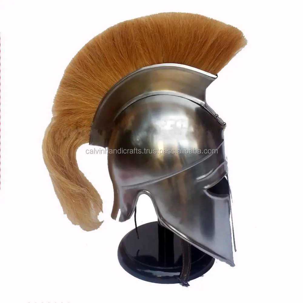 Queen Brass Greek Corinthian Helmet W/ Yellow Plume Armour Medieval Knight Spartan Standard Silver CHMH30048