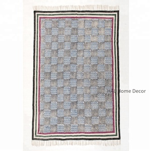 Wholesale Designer Block Printed Dhurrie Rugs, Rectangular Carpets Large Hand Woven Rug in Bulk Cheap Wholesale Prayer Rug - Product Image 1