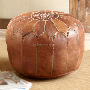 Handmade <b>Essentials</b> Moroccan Pouf Tan Leather Ottoman Footstool Hassock High Quality - Product Image 1