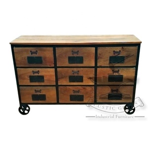 Industrial Solid Mango Wood <b>Chest</b> of Drawers with Wheels for Home Furniture in Living Room Hall Hotel School or Apartment - Product Image 2