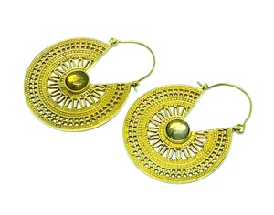 Belles boucles d'oreilles créoles en laiton bohème avec pierre précieuse Labradorite couleur or bijoux en gros - Product Image 2