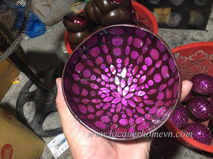 Pink Flowers Design Inlay Inside Coconut Shell Bowls, Bamboo Bowls from Vietnam - Product Image 4