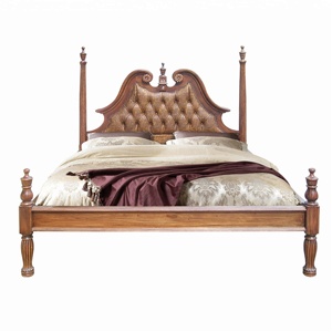 Marco de cama con póster de madera antiguo de estilo moderno duradero, muebles para el hogar baratos de tamaño King para dormitorio de adultos, diseño clásico de madera maciza - Product Image 1