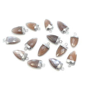 Brown Moonstone 19-21mm <b>Brass</b> Pendant Half Marquise Shape Silver-Plated with Bail Faceted Stone Cut For <b>Jewellery</b> Making - Product Image 3