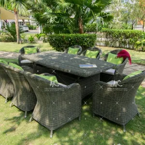 Elegant Modern Round Dining Set Garden PE Polyethylene <b>Rattan</b> Wicker Aluminum Frame Waterproof Fabric <b>Cushion</b> Outdoor Furniture - Product Image 1