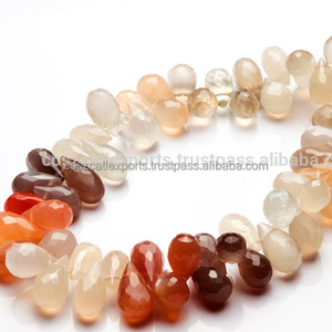 Moonstone Facet Briolette รูปทรงหยดน้ำหลากสีพีช,ขนาด9นิ้วเส้นใยเต็ม6*11มม. โดยประมาณ - Product Image 2