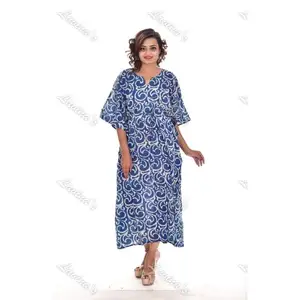 Anokhi-caftán de tela para mujer, vestido largo con estampado de paisley, caftán bohemio de algodón indio, poncho abaya, ropa artesanal