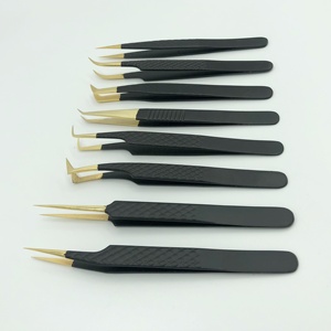 Pinzas para Pestañas con Punta Dorada en Negro Mate, Acero Inoxidable, Punta Puntiaguda, Sostenibles, Probadas a Mano, Pinzas para Extensión de Pestañas - Product Image 5
