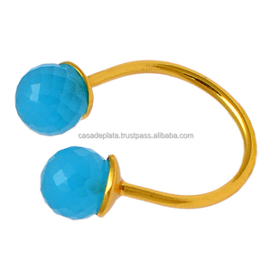 Ball Cut Aqua Chalcedony Gemstone 925 <b>Sterling</b> <b>Silver</b> <b>Ring</b> With Gold Plating Bezel Setting Fashionable <b>Ring</b> For Wedding Gift. - Product Image 2