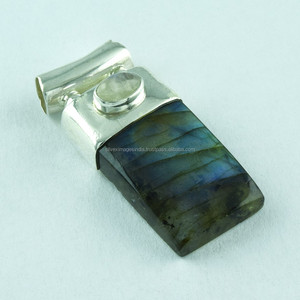 Pendentif antique en argent sterling 925 avec pierre de labradorite, charme 3 cm x 1,5 cm, 5,8 g, qualité extrême, unisexe - Product Image 2