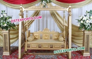 Columpio Sankheda plateado para la ceremonia de Mehndi, juego de columpio tallado en madera Sankheda de madera, juego de Jhoola asequible para novia y novio, Reino Unido - Product Image 6
