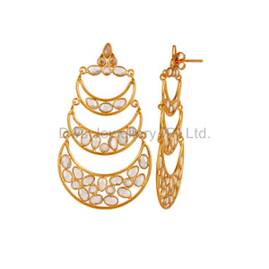 White Zircon Gemstone Earrings Silver Gold Plated Half Moon Dangle Earrings Jewelry Supplier - Product Image 3