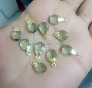 Pendentif bouchon plaqué or, Quartz vert améthyste vert, 30mm - Product Image 1