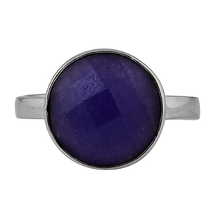 925 Sterling Silver Solid Round Ring Violet Jade Gemstone Diamant Perle En Acier Inoxydable Empilable Fine Jewelry Style Élégant - Product Image 1