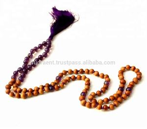 คุณภาพสูง Handcrafted วิญญาณลูกปัดสวดมนต์ไม้จันทน์ธรรมชาติ Mala ลูกปัดผ้าไหมพู่สร้อยคอยาว - Product Image 4