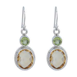 Boucles d'oreilles pendantes en argent sterling 925 massif, facettées, ovales, rondes, citrine, péridot, fabrication de bijoux en gros, Casa De Plata - Product Image 1