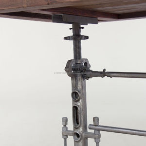 Colección de la mejor calidad, mesa de manivela de comedor de diseño industrial de 82 L, patas con base de hierro, tapa de madera de teca envejecida - Product Image 5